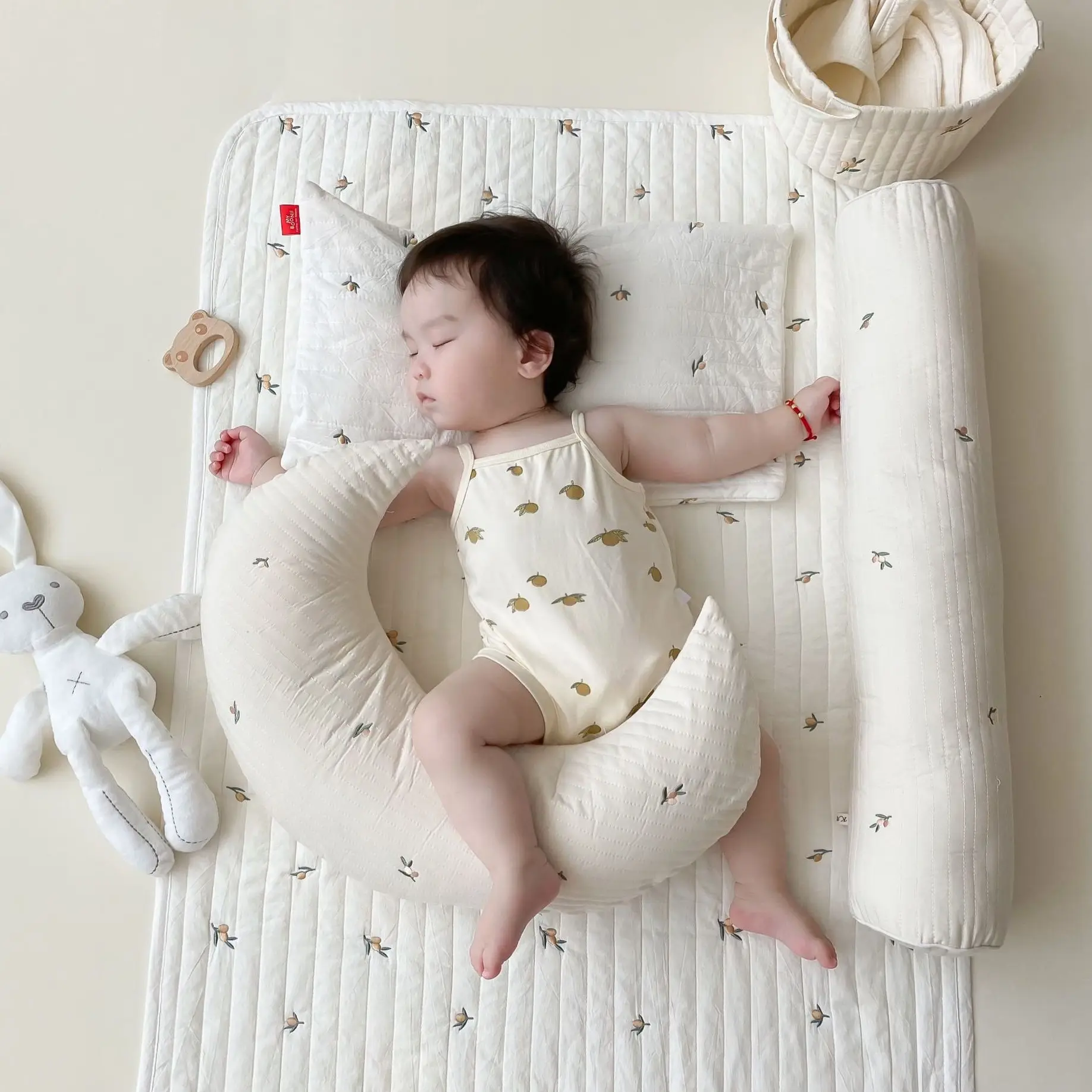 Oreiller en coton biologique pour nouveau-né, Support d'alimentation, rouleau de lune, oreiller cylindrique de berceau, oreiller de clôture pour bébé, pépinière