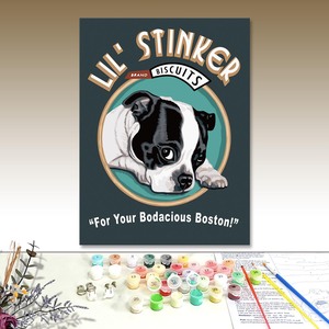 Biscuits Lil Stinker : Peinture par numéros sur toile, motif chien de dessin animé, rectangle, fait main, décoration animale - Product Image 1