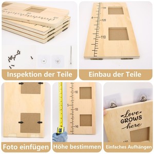 Wooden Children's Growth Record Ruler <b>With</b> Photo <b>Frames</b> Vertical Wall <b>Mount</b> Height Measuring Tool For Home Use - Product Image 2