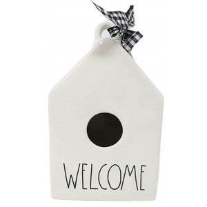 <span class=keywords><strong>2026</strong></span> Welkom Keramisch Vierkant Vogelhuisje Met Zwart & Wit Geruit Lint Vogelhuis - Product Image 1