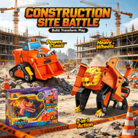Ensemble de jouets 2-en-1 transformable : Robot Lion et Véhicule de Construction, Figurine d'Action à Collisions et Combinaisons pour Enfants Garçons, Cadeau