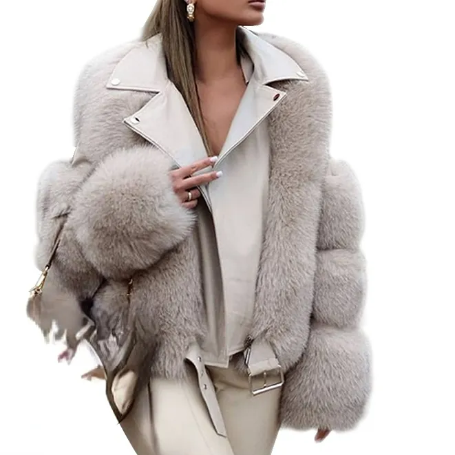 New Arrival Full Pelt Genuine Sheepskin Leather Fur Jacket Real Fox Fur Coat for Women