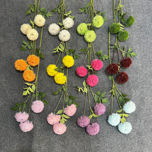 ดอกไม้ประดิษฐ์แบบปอมปอม ดอกไม้ไหมประดับงานแต่งงาน 3 หัว ฟูฟ่อง หลายสี ตกแต่งสวน - Product Image 2