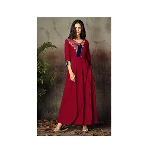 High on Demand Heavy Rayon Long Anarkali Kurti Readymade Long Kurti for Womens with Three Fourth Sleeves from India