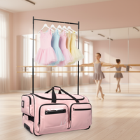 Sac de transport à roulettes rose personnalisé pour costumes de danse, avec tringle porte-vêtements, idéal pour costumes de danseurs