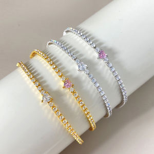 Vente en gros de bijoux tendance, chaîne tennis 2MM, bracelet en zircone cubique en forme de cœur 4MM pour femmes - Product Image 2