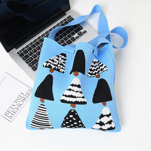 Sac à main tricoté décontracté pour femme pour usage quotidien Sac à provisions réutilisable avec motif d'<span class=keywords><strong>arbre</strong></span> de Noël en polyester - Product Image 5