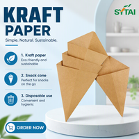 Cônes à frites personnalisés imprimés en relief pour la restauration rapide, en papier kraft jetable, avec pochette pour sauce, écologiques et recyclables, type boîte pliable
