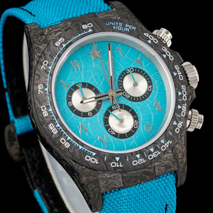 Montre-bracelet chronographe Majestic en carbone forgé, cadran bleu turquoise craquelé, montre pour homme Arabian Nights - Product Image 2