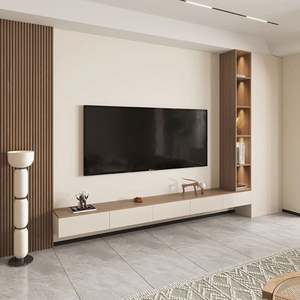 Ensemble de console TV flottante moderne Santopova avec étagères latérales intégrées et mobilier de divertissement minimaliste pour salon - Product Image 1