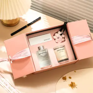 Flor Rosa Sem Fogo Aromaterapia Luxo Gift Box Ribbon Set Pack Dia dos Namorados Gift Ins Scented Candle Set Atacado