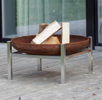 Brasero extérieur en acier au carbone de 80 cm pour bois, foyer de jardin, patio, barbecue, chauffage extérieur et camping