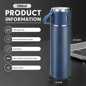 Set Regalo Promozionale: Borraccia Termica Caldo/Freddo con Tre Tazze e Coperchio, in Acciaio Inossidabile Sottovuoto, per Caffè e Bevande - Product Image 4