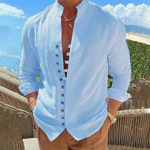 Camicia in cotone e <span class=keywords><strong>lino</strong></span> da uomo Primavera Autunno 2026 - Camicie a maniche lunghe da uomo tinta unita con bottoni, stile casual, taglie forti - Grande successo! - Product Image 2