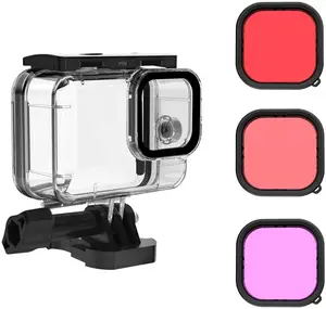 غطس تحت الماء مع 3 فلاتر حمراء, يحتوي على 3 فلاتر باللون الأحمر والأرجواني ، و 45 متر ، و ملحقات لكاميرا GoPro Hero 9 ، باللون الأسود.