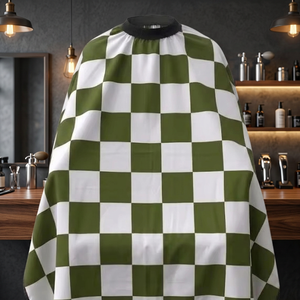 Bata de Barbero Impermeable de Poliéster Verde Oliva y Blanco a Cuadros con Detección de Agujas y Fusión sin Costuras Unisex - Product Image 3