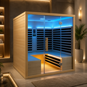 HG Custom Indoor Infrared Canadian Hemlock <b>Red</b> Cedar Wooden Home Room with Full Glass Front and LED Light - Product Image 2