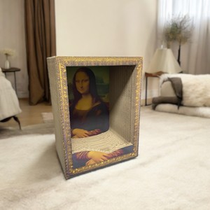 Arbre à chat moderne de luxe écologique en papier ondulé recyclé haute densité Mona Lisa <span class=keywords><strong>Maison</strong></span> à gratter pour chat 23,62 pouces Carton - Product Image 4