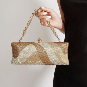 New Classic Luxury Women's <b>Long</b> Evening Clutch <b>Bag</b> with Rhinestone Magnetic Closure & Chain Strap for Wedding Prom Party - Product Image 2