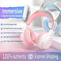 Headset Gaming Telinga Kucing Antler Rusa dengan Lampu RGB, Mikrofon Peredam Kebisingan Stereo 40mm, Hadiah Natal untuk Gamer