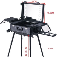 Trolley de maquillage grand format 24 pouces avec miroir LED, valise de maquillage roulante, étanche, boîte de rangement de voyage pour salon, avec haut-parleur Bluetooth