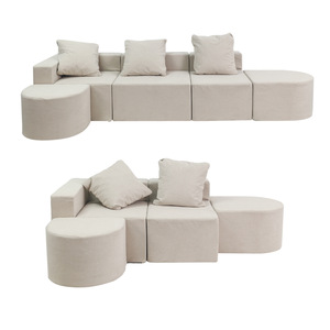 Canapé modulaire avec design semi-circulaire, tissu en lin, rembourrage en mousse, meubles de salon, couleur unie, style nordique - Product Image 1