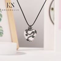 Nouveau multicolore Antique argent sculpté Dragon pendentif coeur oeil de tigre pierre précieuse coeur pierre de naissance collier à breloques pour hommes et femmes