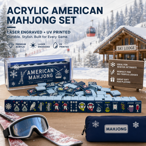 Set di Mahjong Americano di Lusso in Acrilico a Doppio Strato Blu Chiaro da 1,42 Pollici, Ecologico, Pieghevole, Portatile, Tema Stazione Sciistica, Incisione Laser - Product Image 5