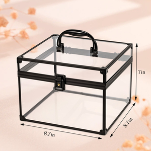 Transparent Large Capacity Makeup Case Portable Crown Pageants <strong>Vanity</strong> <strong>Box</strong> with Clear Acrylic Travel Cosmetic Case Organizer Lock - Product Image 6