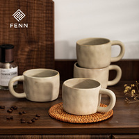 FENN Mug à Lait Rétro Japonais en Céramique Personnalisé 12oz, Fait Main Artisanal, Tasse à Café en Porcelaine Irrégulière, pour Café