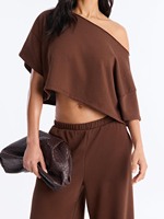Ensemble deux pièces personnalisé avec logo pour femme : T-shirt épaules dénudées et pantalon – Tenue décontractée, pyjama, ensemble de pyjama pour femme