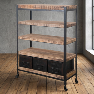 Étagère en métal de style antique avec tiroirs en bois de manguier, meuble de rangement industriel vintage pour l'école et le salon - Product Image 3