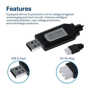 USB <b>Charger</b> Cable 7.4V <b>LiPo</b> & Li-ion <b>Batteries</b> 2X USB XH-3P Connector 1A 2S Charge Adapter RC Drones Quadcopters Made in China - Product Image 2