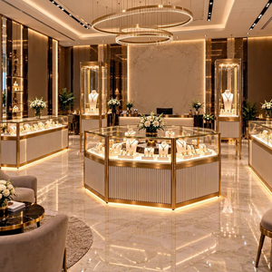 Vitrine à bijoux en verre avec éclairage LED, présentoir en acrylique incurvé pour comptoir de vente au détail, idéal pour les bijouteries et centres commerciaux - Product Image 1