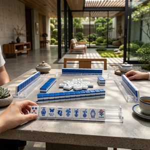 En Stock: Nuevo Set de Mahjong Americano Estético de 160 Piezas con Fichas de Acrílico de Lujo, Diseño Floral Costero Azul y Blanco Chinoiserie para Juego NMJL - Product Image 6