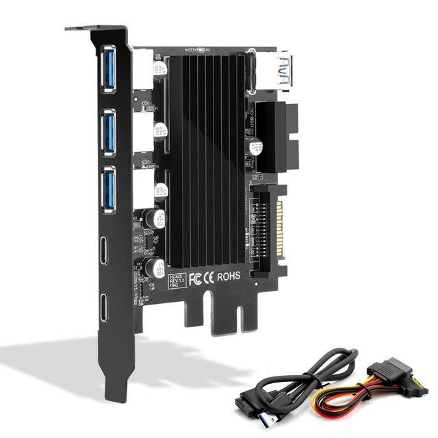 Super Speed PCI-E to USB 3.0 Expansion Card Type-C PCI Expansion Card USB C Express Card with 15-Pin SATA Power Connector
