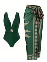 Ensemble bikini 2 pièces respirant en Spandex/Polyester solide français 2025 avec décolleté en V profond et décoration en cristal, marque QIQI