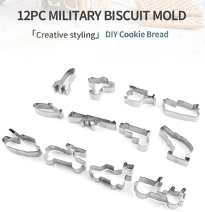 12 Cortadores de Galletas de Acero Inoxidable con Patrón <span class=keywords><strong>Militar</strong></span>, Moldes para Hornear con Temática del Ejército - Product Image 3