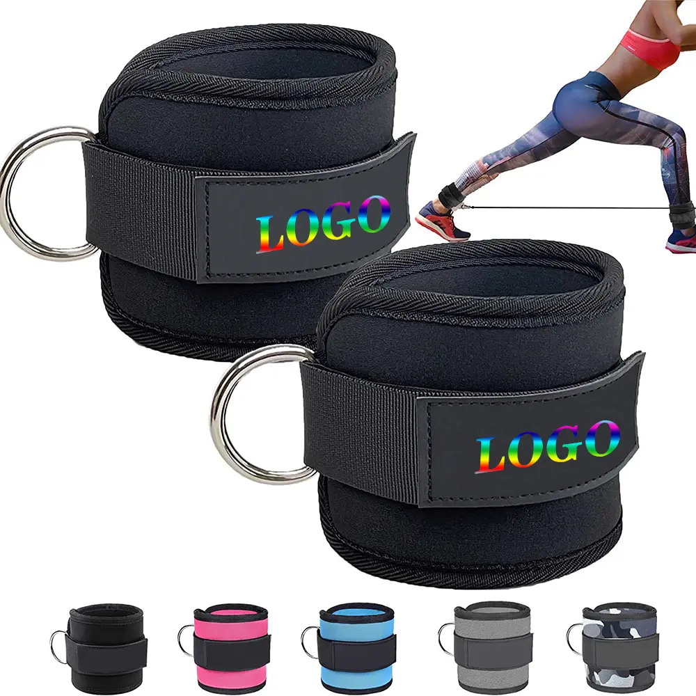 Adjustable Neoprene Padded Weight Workout Support Gym Ankle Cuffs Fitness D Ring Ankle Strap for Cable Machines