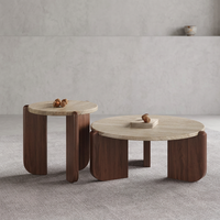 Table basse en bois et travertin de style nordique moderne minimaliste de luxe pour salon, meubles de maison