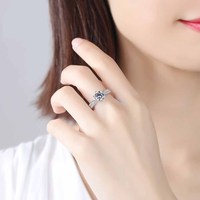 Bague de fiançailles en argent 925 de haute qualité, réglable, avec un grand motif de cœurs et d'arrows, logo estampé, pour la vente en gros