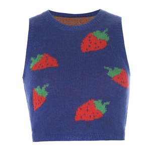 Korea Style Sleeveless Sweater Vest Women Jumper <strong>Strawberry</strong> Knitted Crop <strong>Top</strong> Lady Streetwear O-Neck Pullover <strong>Top</strong> Vest - Product Image 6