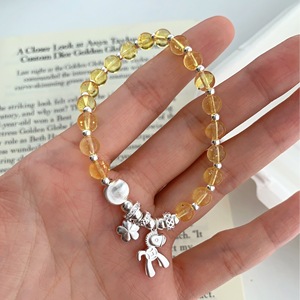 สร้อยข้อมือคริสตัลสีเหลืองเงินแท้ S925 พร้อมลูกปัดตาแมว ดีไซน์ดอกไม้ เครื่องประดับสำหรับผู้หญิงสวมใส่ทุกวัน - Product Image 4