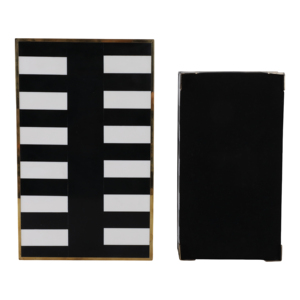 Scatola Decorativa Rettangolare con Piedini, Moderna in Resina e Legno con Coperchio, Porta Gioielli, Organizer per Casa, Nero Bianco a Righe con Finiture Dorate - Product Image 5