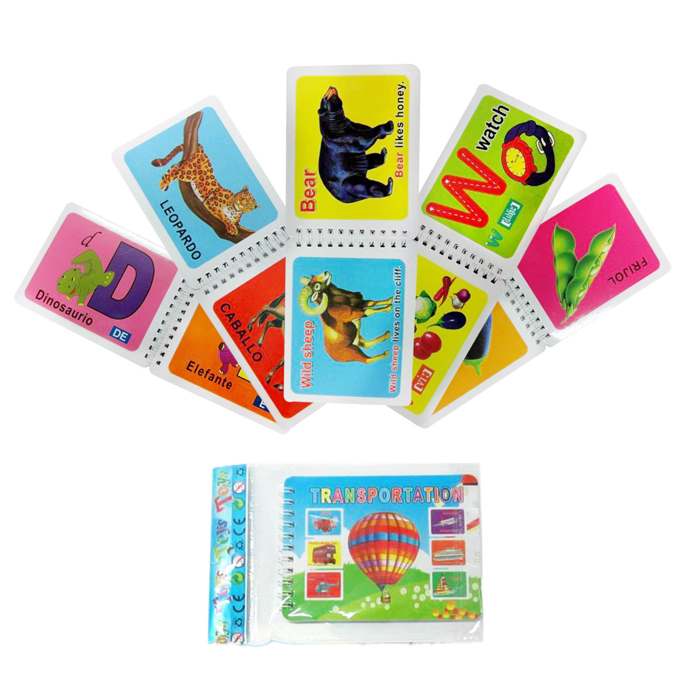 Учебная детская книга с памятью на английском и испанском языках