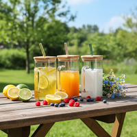 Vente en gros de gobelets à eau carrés en verre résistant aux hautes températures pour la maison, avec poignée, couvercles en bambou et paille