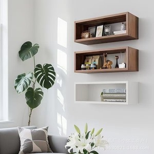 Wooden <b>wall</b>-<b>mounted</b> <b>shelf</b>, simple single-board decorative potted plant and figurine display rack, solid wood cup organizer. - Product Image 3