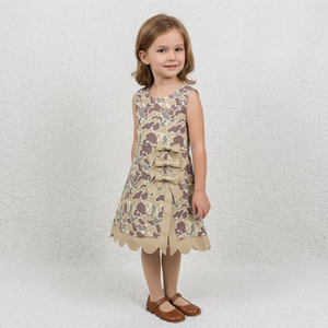 Vestido de Verano sin Mangas para Niñas, Estampado, Corte en A, con Lazo Decorativo, Largo hasta la Rodilla, Lavable, Estilo Preppy, Cuello Redondo - Product Image 1