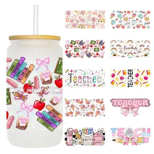 Pegatinas UV DTF con diseño de lazo coqueto para maestros, listas para aplicar, impermeables, para vasos, botellas y latas Libbey. - Product Image 1