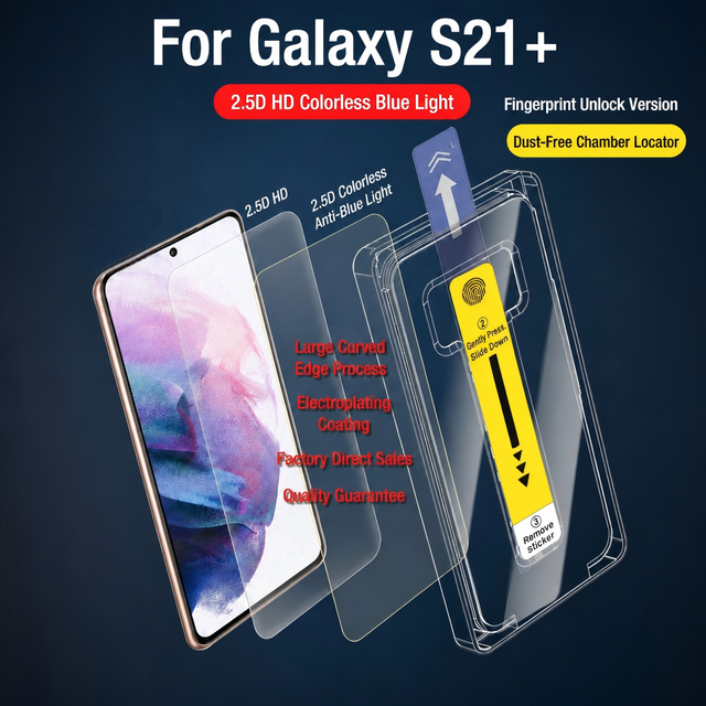 Tempered Glass Screen Protector for Samsung Galaxy S21 Plus S21 5G, 9H HD Clear Anti Blue Light Fingerprint Unlock